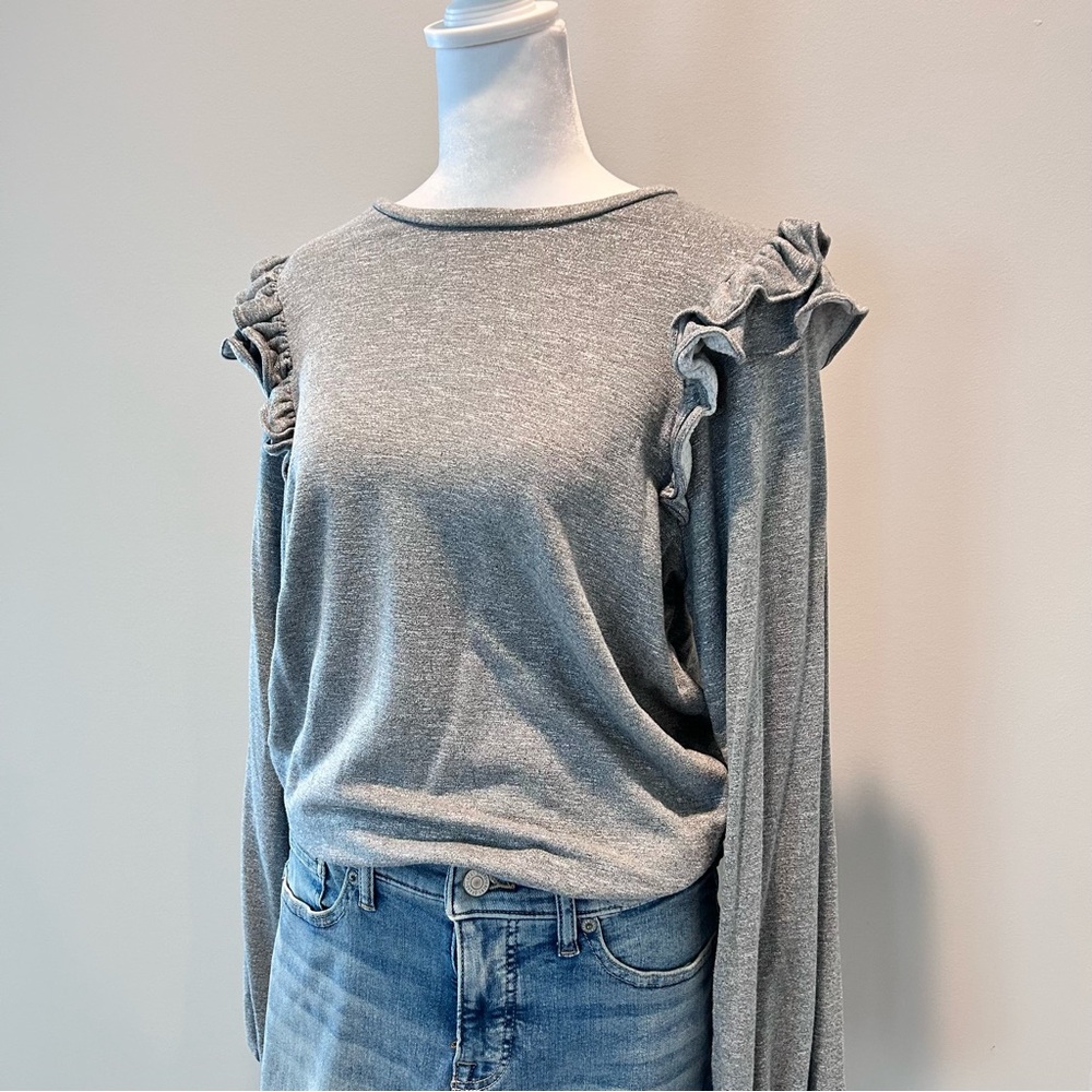 Express Grey Long Sleeves Ruffle Tops
